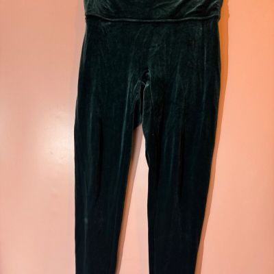 SPANX GREEN HIGH WAIST VELVET VELOUR LEGGINGS PANTS XL