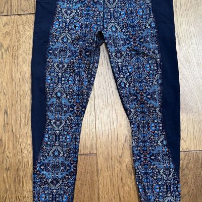 Athleta Women’s XL High Waist Leggings Gray Blue Floral Pockets