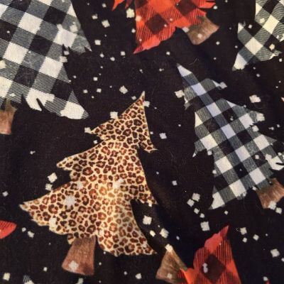 Eleven Co Christmas Black Plaid/Cheetah Pine Trees Leggings TC NWOT