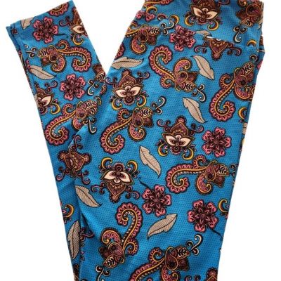 Lularoe Paisley Scroll Floral TC Leggings Dots on Bright Blue NWOT