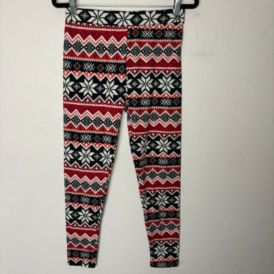 ShoSho Women's Leggings Large Extra Large Red Christmas Sweater Fleece Lined