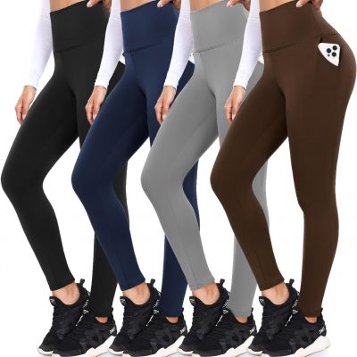 4 Pack Leggings with Pockets for Women,Soft High Waisted Tummy Control Workout Y