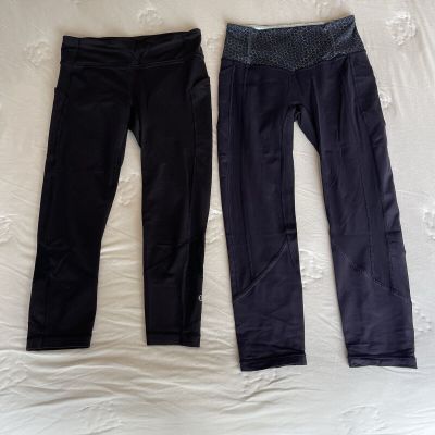 Lululemon Bundle Set (2) Black & Navy Activewear Workout Leggings Size 6