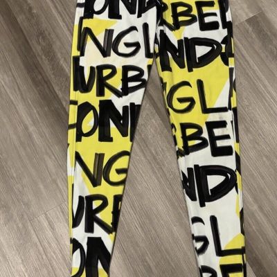 Burberry Yellow Graffiti Logo Print Jersey Stirrup Leggings/Sz S