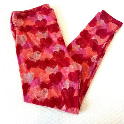 LuLaRoe Valentine's Hearts Stripes Pattern Red Size Tall Curvy (12-20) Leggings