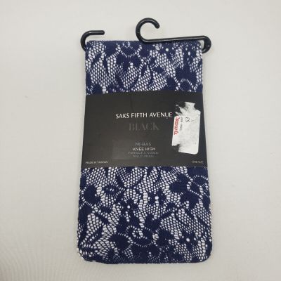 Saks Fifth Avenue Black Label Sheer Navy Blue Lace Knee High Nylons Stockings