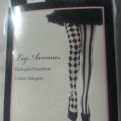 Leg Avenue Jester Harlequin Tights Opaque Stripes Diamonds Black & White 7720