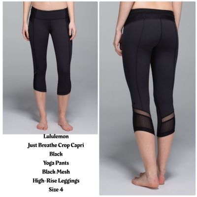 Lululemon Just Breathe Crop Capri Yoga Pants Black Mesh High-Rise Leggings 4