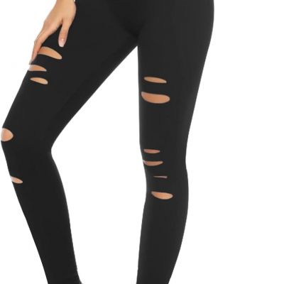 Ripped Leggings for Women Cutout Yoga Pants-High Waisted Tummy Control Workout