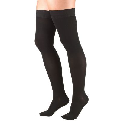 Truform Stockings Thigh High Closed Toe Dot Top: 30-40 mmHg M BLACK (8848BL-M)