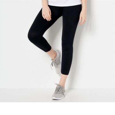 Breezies Tummy Smoothing Seamless 3/4 Cropped Leggings-Black-Small A463927 NEW