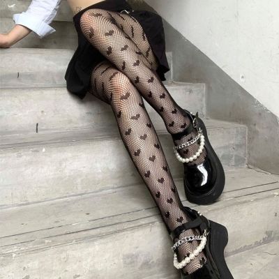 Club Stockings Thin Slimming Leg Girls Heart Pattern Stockings Mesh Pantyhose