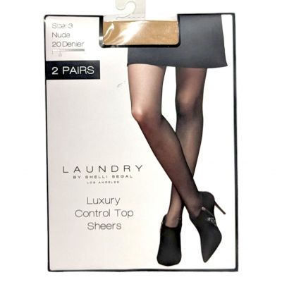 (2) Pantyhose  Laundry Plus Size 3 Biege Nude Control Top Sheer Hosiery NEW
