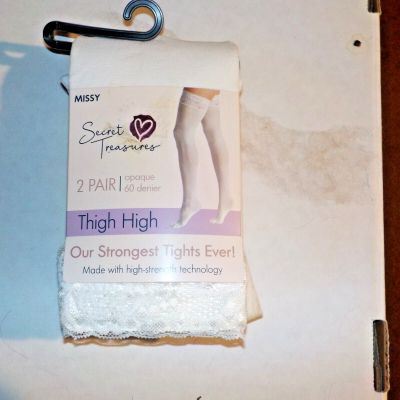 secret treasure 2 pairs thigh high tights, opaque, 60 denier, white, size missy