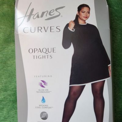 Hanes Curves Plus Size Black Tights 3X/4X HSP005 Glide on Technology Wicking