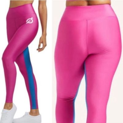 PELOTON?Hot Pink Blue Show Up Reversible Rib Workout Leggings XL