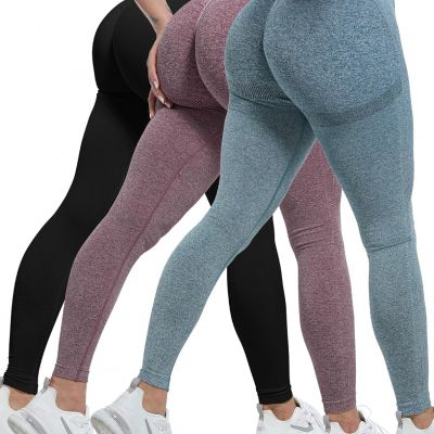 3 Piece Workout Leggings Sets for Women, Gym Scrunch Butt Butt Lifting Seamless