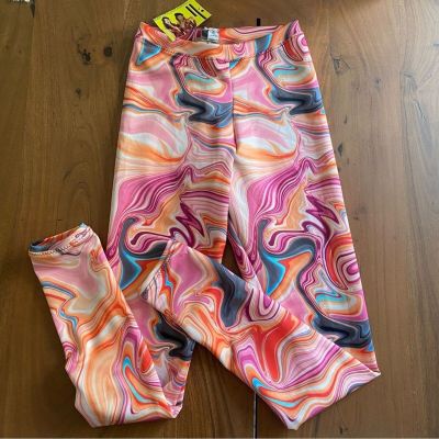 Lettau Art Fashion Lycra Pink and Orange Swirl Leggings Size XS / S