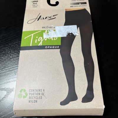 Hanes EcoSmart Women's Size Large Black Sheer Toe 60 Denier Opaque Tights NWT