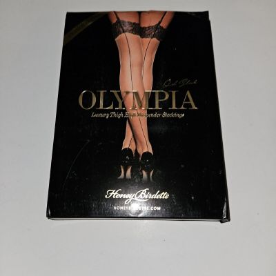 Honey Birdette Olympia Oil Slick Luxury Thigh High Suspender Stockings sz M new