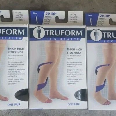 Truform Stockings Thigh High Open Toe20-30 L BLACK (0868BL-L) 3 Pack