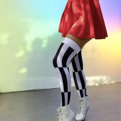 Black and White Illusion Striped Thigh High Halloween Stockings