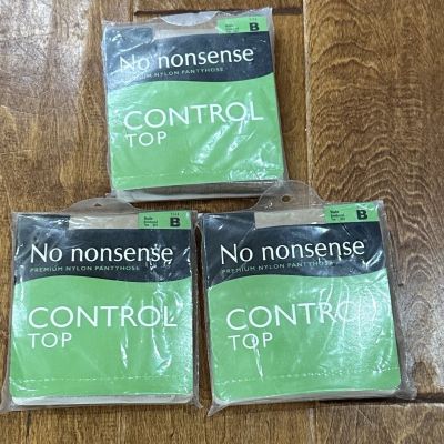 Lot Of 3 No Nonsense Control Top Pantyhose SZ B Nude Premium Nylon