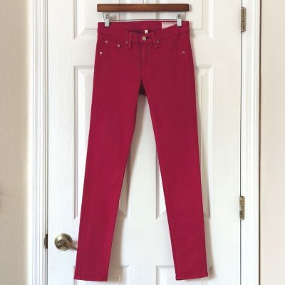 Rag & Bone The Legging Classic Mid Rise Super Skinny Twill Pants Magenta Pink 25