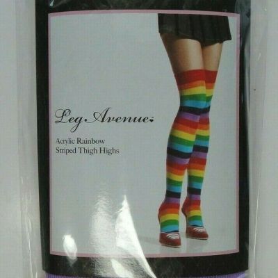 Leg Avenue Acrylic Rainbow Striped Thigh Highs Style 6606 One Size 90-160 Lbs.