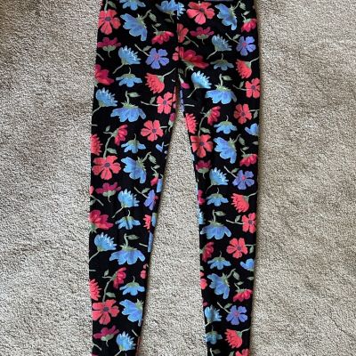 LuLaRoe black, pink and blue flowered leggings, OS