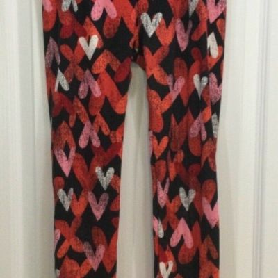 LuLaRoe Womens Leggings One Size Red Black Heart Pattern 123