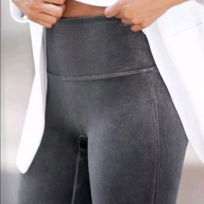 Spanx Velvet Velour Tummy Control Legging Shaping  Silver Light Gray Christmas