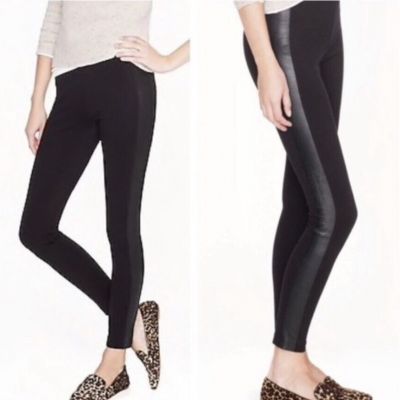 J. Crew Women’s Gigi Leather Side Stripe Legging Size 10 Black Pull On High Rise