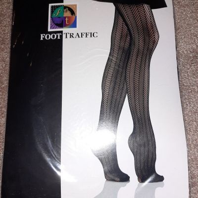 Black VINTAGE FOOT TRAFFIC PANTY HOSE TIGHTS Open Weave Pattern STOCKHOLM Croche