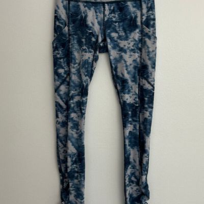 Lululemon Workout Leggings Blue Tie Dye Pull On Full Length Speed Tight Pants 2