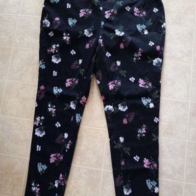 Terra & Sky Plus Size Printed Leggings Womens 1X Black Multicolor Floral