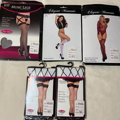 Lot 5 NEW Plus Queen Size 1x-3x Stocking Nylons Fishnets Pantyhose Black White R