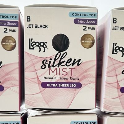 Legg’s Silken Mist Control Top Jet Black Tights Size B Ultra Sheer 2 Pair