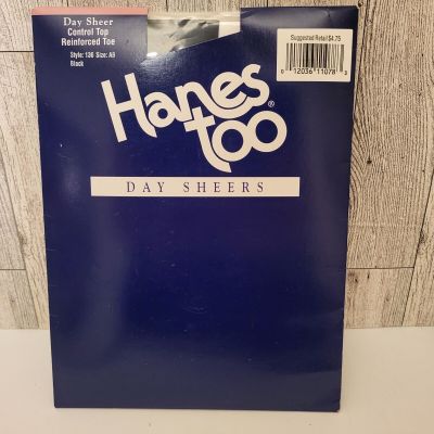 Vintage Hanes Too Day Sheer Control Top Reinforced Toe Pantyhose Size AB Black