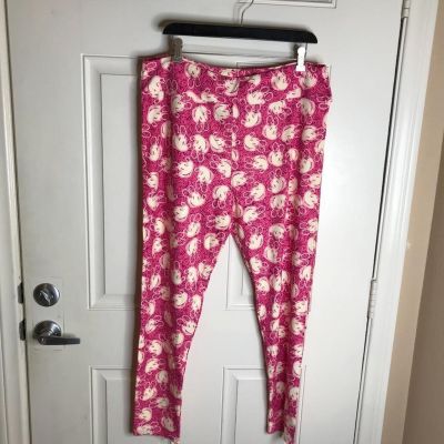 LuLaRoe Women's Disney Mickey Mouse Leggings Fuchsia/Ivory NEW ~ Size TC2 (18+)