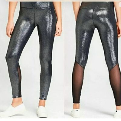 Joy Lab size XL black silver shimmering legging with sheer panels in back.