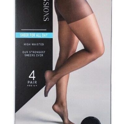 Silk Impressions Sheer 4-Pack Women's Size Small Black High Waisted Pantyhose