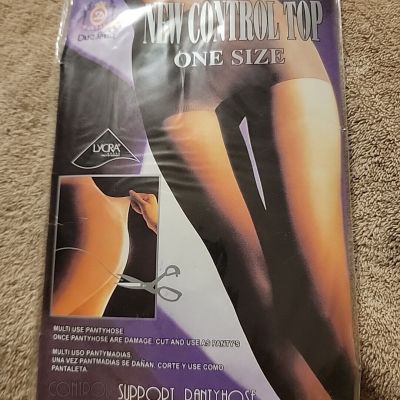 New 90's Korean Duesang Control Top Support Pantyhose One Size Off Black