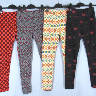 LULAROE One Size LOT 4 Multicolor PRINTED Stretch Knit PULL-ON Leggings OS/2-12