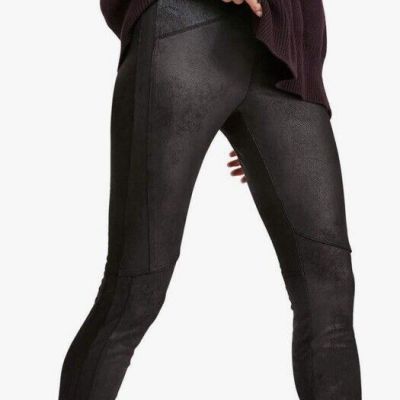 Free  People  leggings XS Midnight Vegan Black  Faux Suede Skin Pants Textured