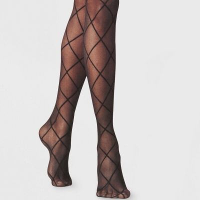 A New Day Women’s Black Plus Size Diamond Shift Sheer Tights 1x-2x NEW