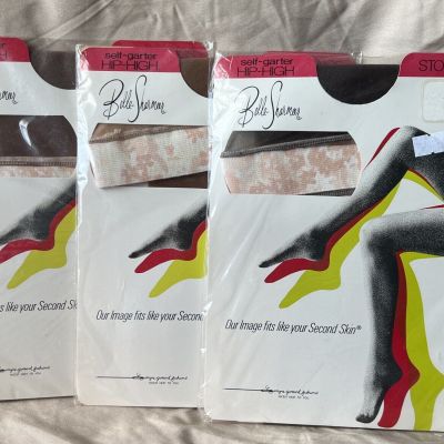 3 PR VINTAGE~BELLE SHARMEER~10-11 NYLON STOCKINGS Deep Taupe,  Surfside, Woodhue