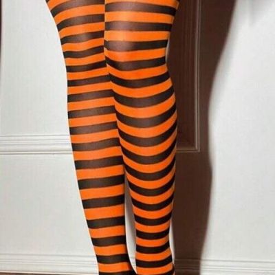 sexy halloween WIDE horizontal STRIPES Orange & Black THIGH highs STOCKINGS