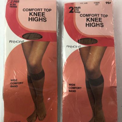 4 Pair Fiancee Comfort Top Knee High Nylon Stockings Tan & Beige Size 8 1/2-11