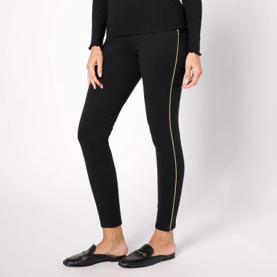 Quacker Factory DreamJeannes Legging with Metallic Piping-Black-2X-NEW-A625722